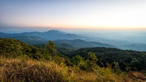 Sunset at horizon of sky Stock Photos