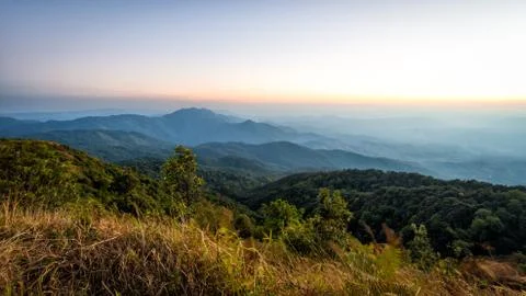 Sunset at horizon of sky Stock Photos