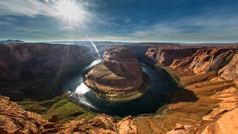 Sunset at Horseshoe Bend, Arizona. Colorado River famous tourist attraction Stock Footage