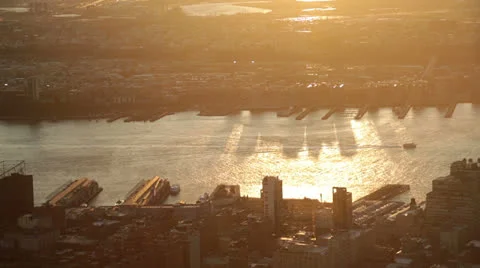 Sunset on Hudson River seen from the Empire State Building, New York Stock Footage 24244513