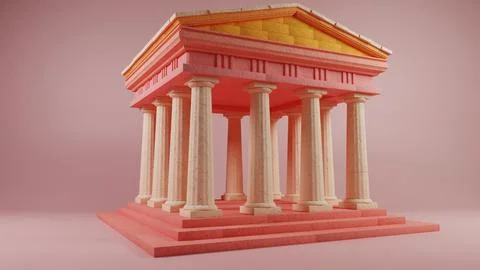 Sunset Hues on Classical Facade: A Modern Twist on Antiquity Stock Illustration