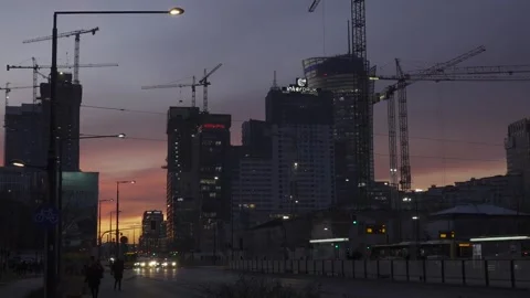 Sunset with huge construction site Video stock 147883427