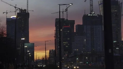 Sunset with huge construction site - gimbal walk Stock Footage 147883453