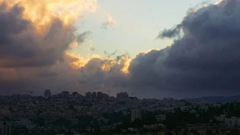 Sunset with huge cumuli clouds over the city Stock Footage 76202465