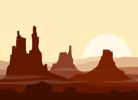 Sunset in huge Mountains. Vector illustration. Stock Illustration