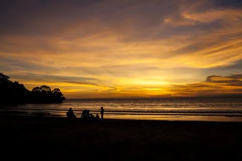 Sunset with human silhouette Stock Photos