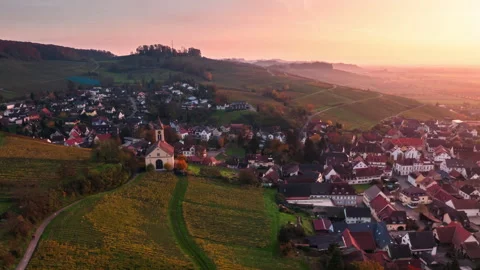 Sunset Hyperlapse of Auggen, Germany with Scenic Vineyards and Church Stock Footage 292885328