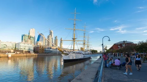 Sunset hyperlapse of boat in Puerto Madero, Buenos Aires, argentina Stock Footage 95907919