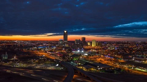 Sunset Hyperlapse of Downtown OKC Stock Footage 112925773