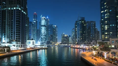 Sunset hyperlapse, Dubai Marina, UAE Stock Footage 90216352