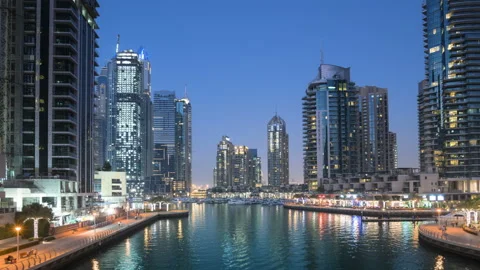 Sunset hyperlapse, Dubai Marina, UAE Stock Footage 90468003