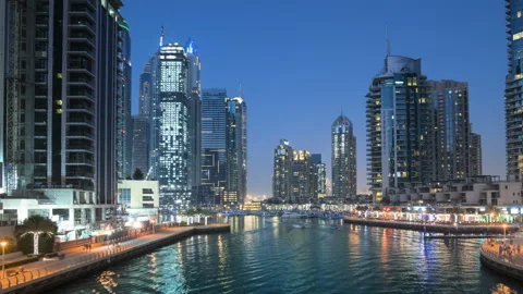 Sunset hyperlapse, Dubai Marina, UAE Stock Footage 91032522