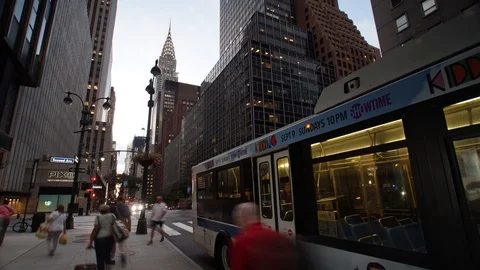 Sunset Hyperlapse or Moving Time-lapse on 42nd Street in NYC Stock Footage 95400957