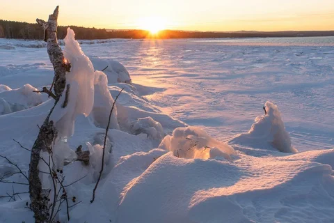 Sunset by ice and snow Stock-Footage 127927817