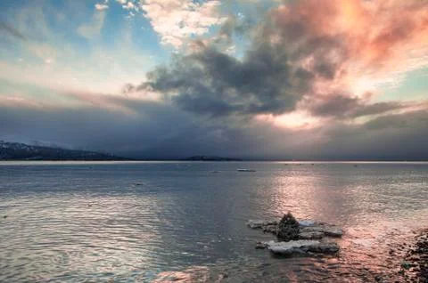 Sunset with ice chunks Stock Photos