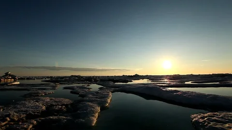 Sunset on the ice floe  on the Arctic Ocean Stock Footage 104961536
