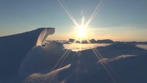 Sunset on the ice floe at the North Pole, Arctic Stock Footage 104867779