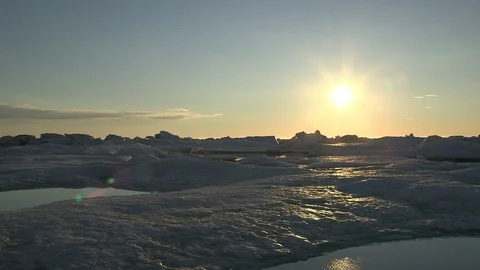 Sunset on the ice floe, North Pole Stock Footage 104954157