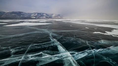 Sunset on the ice of Lake Baikal Stock Footage 89601790