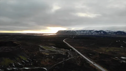 Sunset in Iceland aerial view Stock Footage 233470404