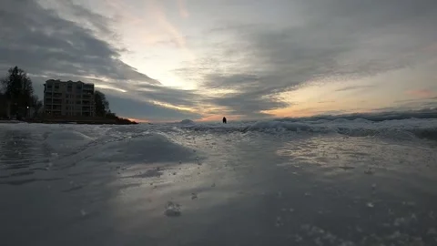 Sunset on Icy Lake Stock Footage