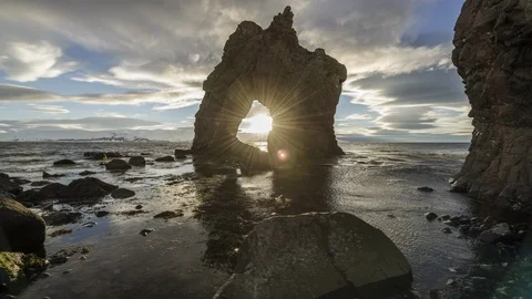 Sunset inside a rock arch Stock Footage