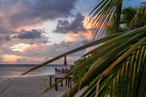 Sunset on an island, on the beach Stock Photos