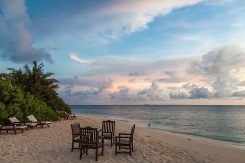 Sunset on an island, on the beach Stock Photos