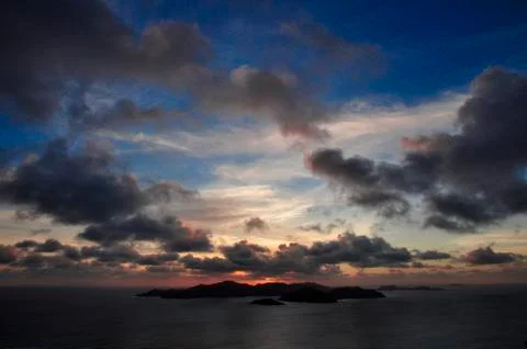 Sunset at the Island of Praslin, Seychelles 스톡 사진
