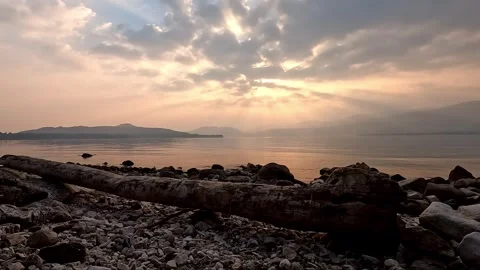 Sunset on Ispra beach on a summer evening Stock Footage 280276490