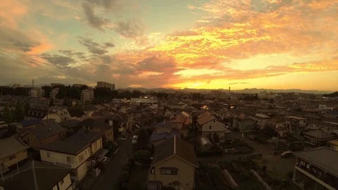 Sunset of Japanese residential area Stock Footage