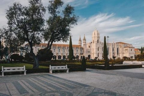 Sunset at Jeronimos Monastery in Belem, Lisbon, Portugal. Unesco Site Stock Photos