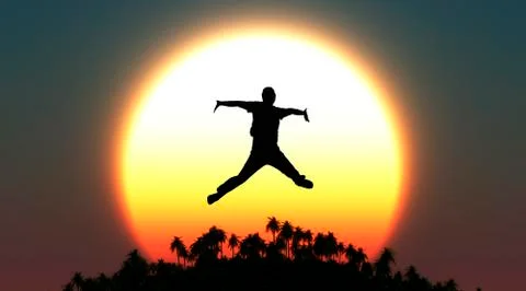 Sunset jump Stock Illustration