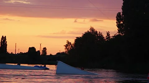 Sunset Jump Wakeboarding FHD Stock Footage 48440718