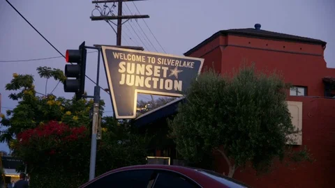 Sunset Junction Sign Medium - Los Angeles CA Stock Footage 88070527