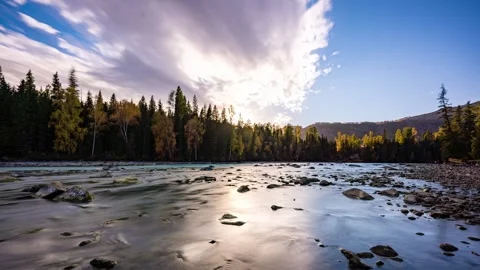 Sunset at Kanas River, Xinjiang Stock Footage 257751906