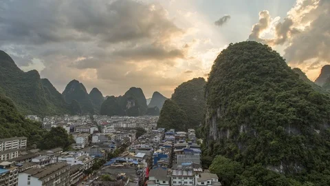 Sunset at the karst hills Stock Footage 99233480