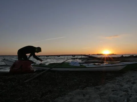 Sunset Kayak Man Stock Photos