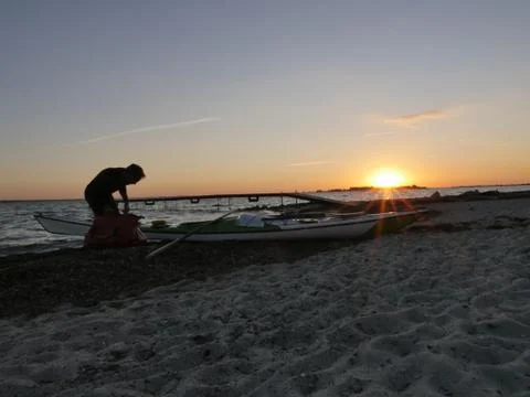 Sunset Kayak Man Stock Photos