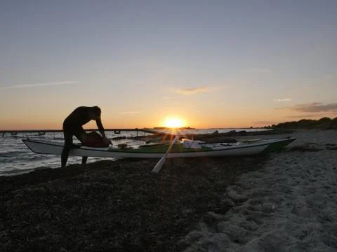 Sunset Kayak Man Stock Photos