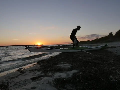 Sunset Kayak Man Stock Photos