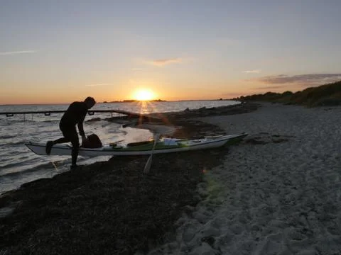 Sunset Kayak Man Stock Photos