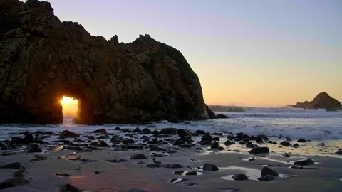 Sunset Key Hole Rock Big Sur California Stock Footage 103493648