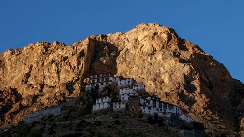Sunset at the Key monastery in Spiti Valley - Timelapse Stock Footage 75511057