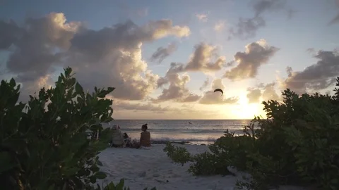 Sunset with kite Stock Footage 80222534