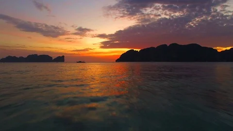 Sunset at Ko Phi Phi Don Island Thailand Drone Footage Aerial View Stock Footage 128974960