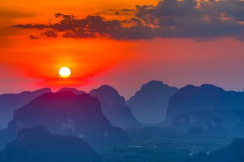 Sunset in Krabi mountains Stock Photos
