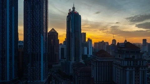 Sunset kuala lumpur cityscape downtown rooftop 4k timelapse malaysia Stock Footage 114059341