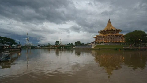 Sunset At Kuching Waterfront Time Lapse Stock-Footage 106355884