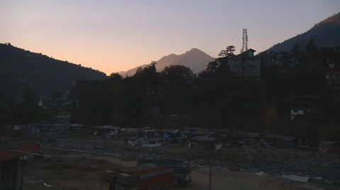 Sunset at Kullu town (Kullu Valley) in Himachal Pradesh, India. Stock Footage 45723239